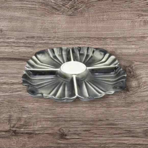 MCM Vintage Serving Tray Ceramic Pottery 4-Section Dip Stand Black Gray - Picture 2 of 8